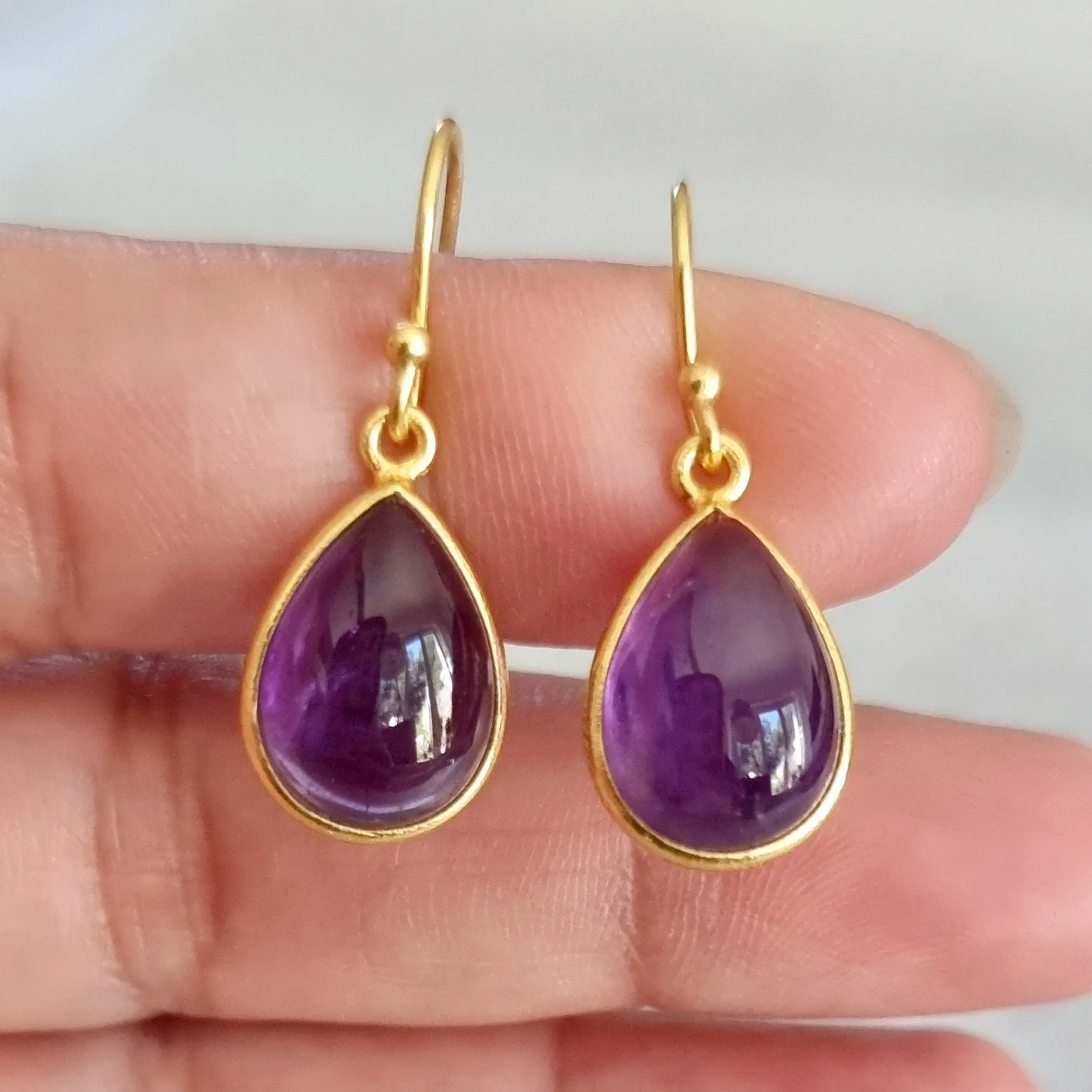 Gold Plated 925 Silver Teardrop Amethyst Earrings, E94A