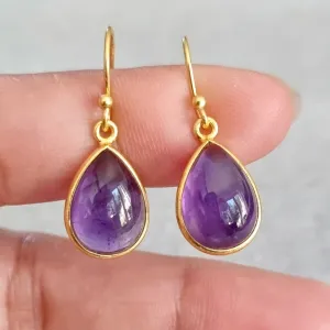 Gold Plated 925 Silver Teardrop Amethyst Earrings, E94A