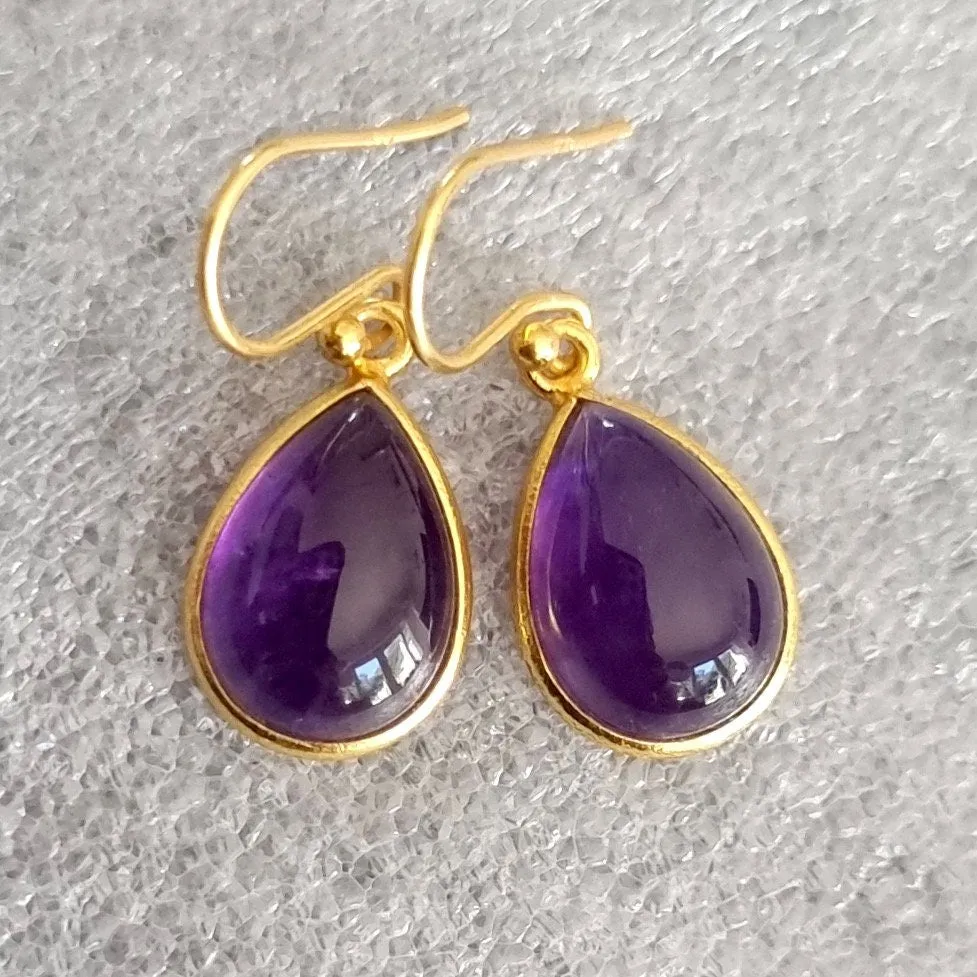 Gold Plated 925 Silver Teardrop Amethyst Earrings, E94A