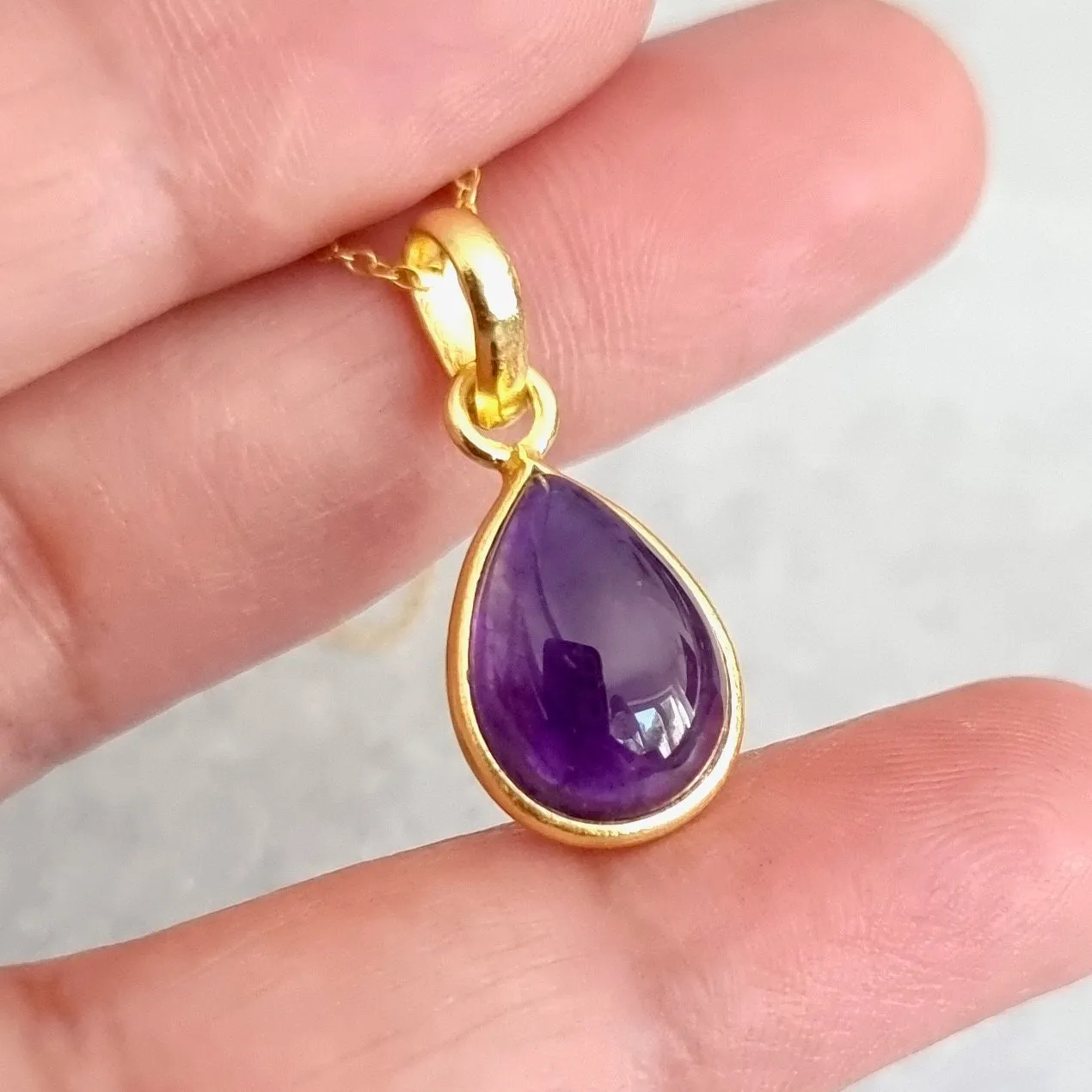 Gold Plated 925 Silver Teardrop Amethyst Earrings, E94A