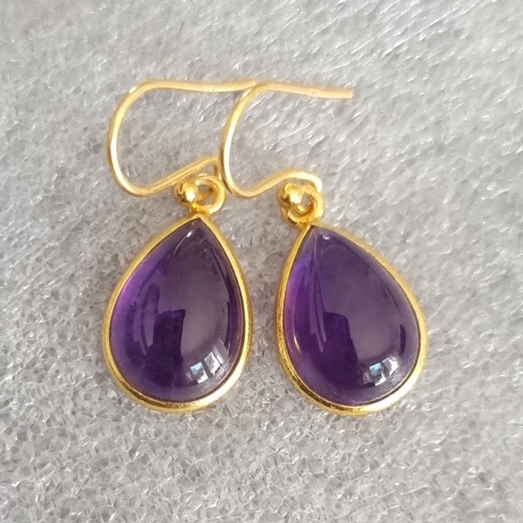 Gold Plated 925 Silver Teardrop Amethyst Earrings, E94A