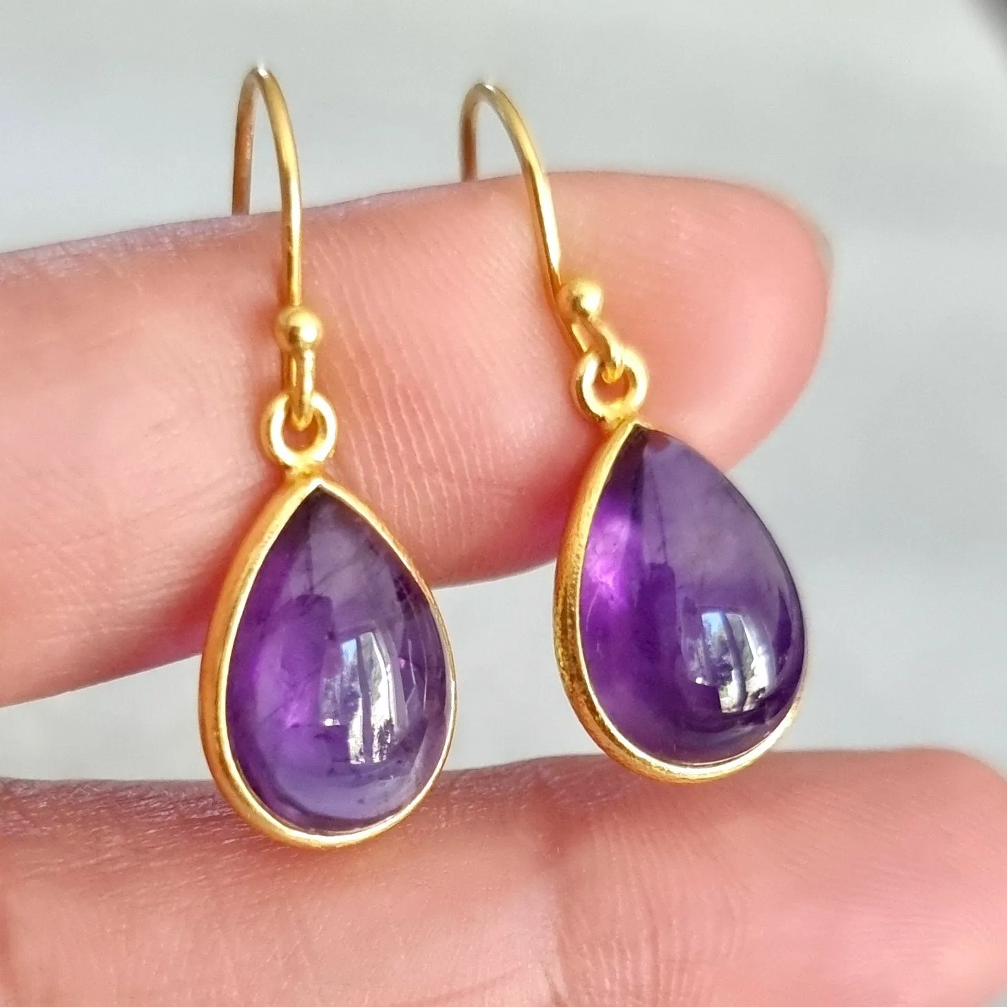 Gold Plated 925 Silver Teardrop Amethyst Earrings, E94A