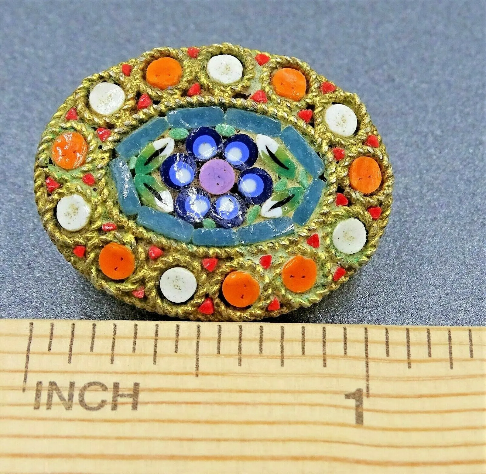 Gold Toned Italian Glass Tiled Micro Mosaic Brooch/Pin