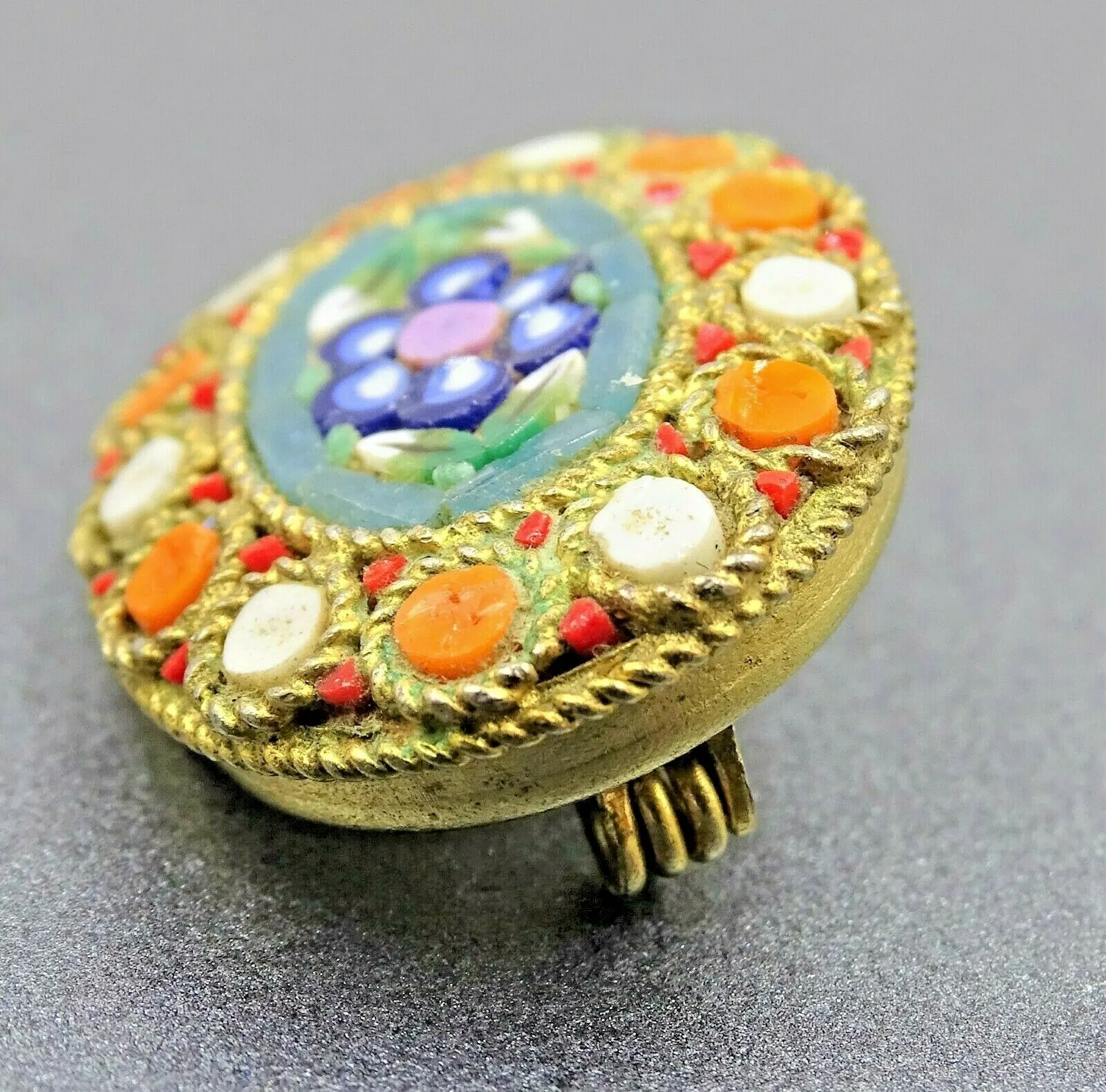 Gold Toned Italian Glass Tiled Micro Mosaic Brooch/Pin