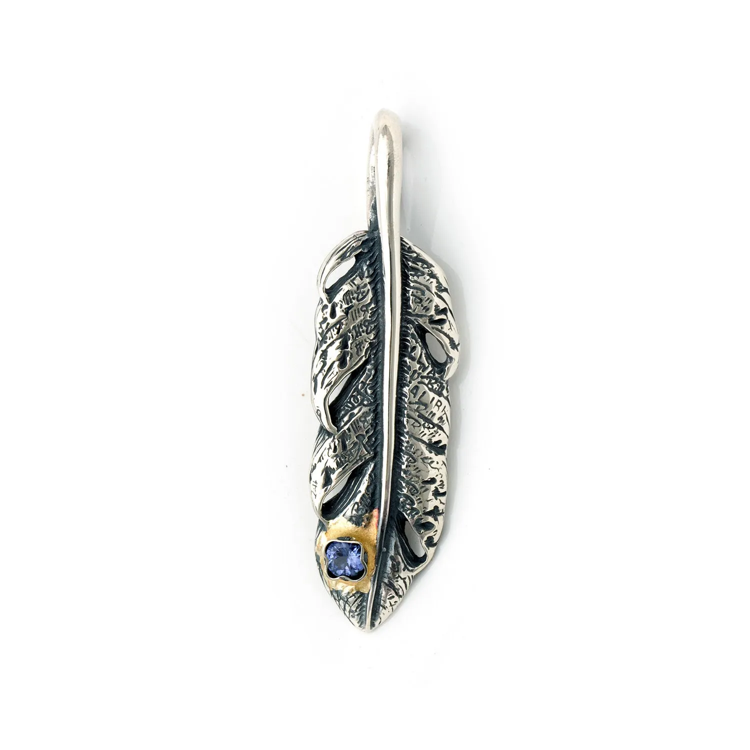 Graffiti Feather Small with Stone and Gold Overlay Pendant