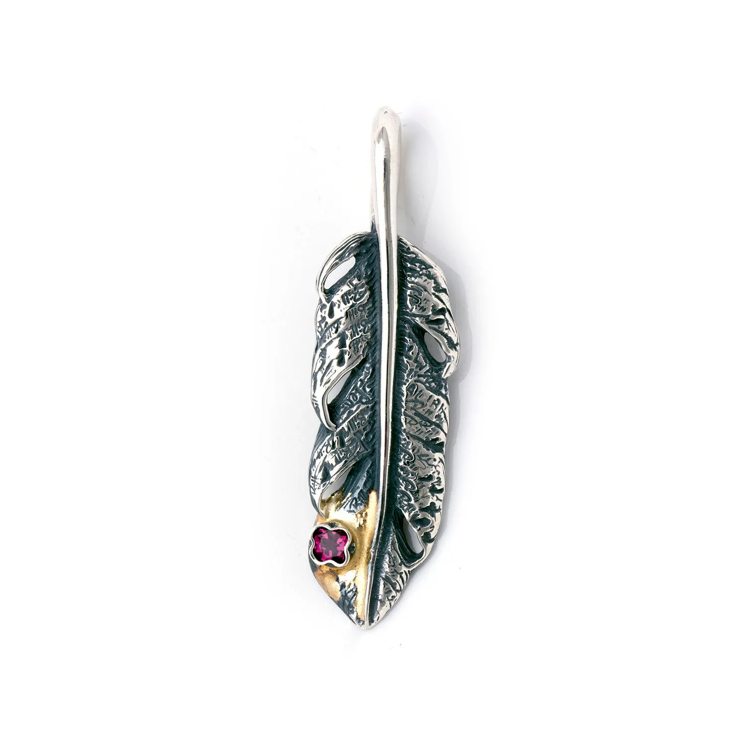 Graffiti Feather Small with Stone and Gold Overlay Pendant