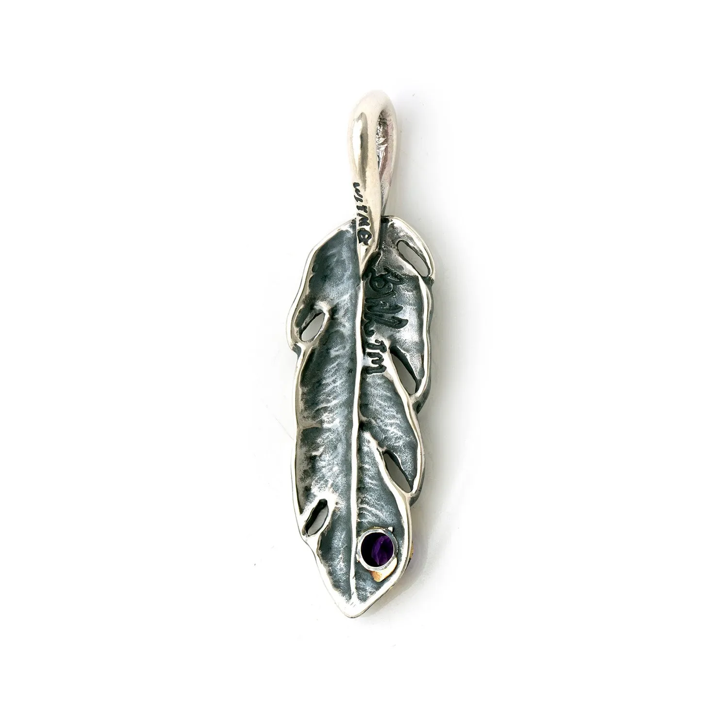 Graffiti Feather Small with Stone and Gold Overlay Pendant