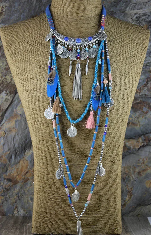 Gypsy Statement Vintage Long Necklace Ethnic jewelry boho necklace tribal collar Tibet Jewelry