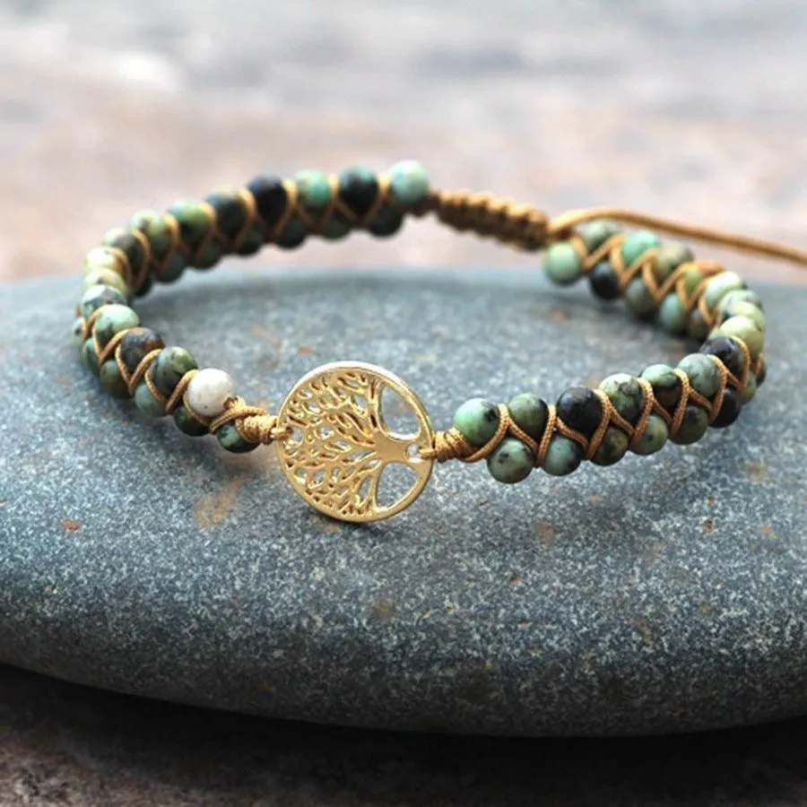 Handmade African Jasper Tree of Life String Braided Bracelet