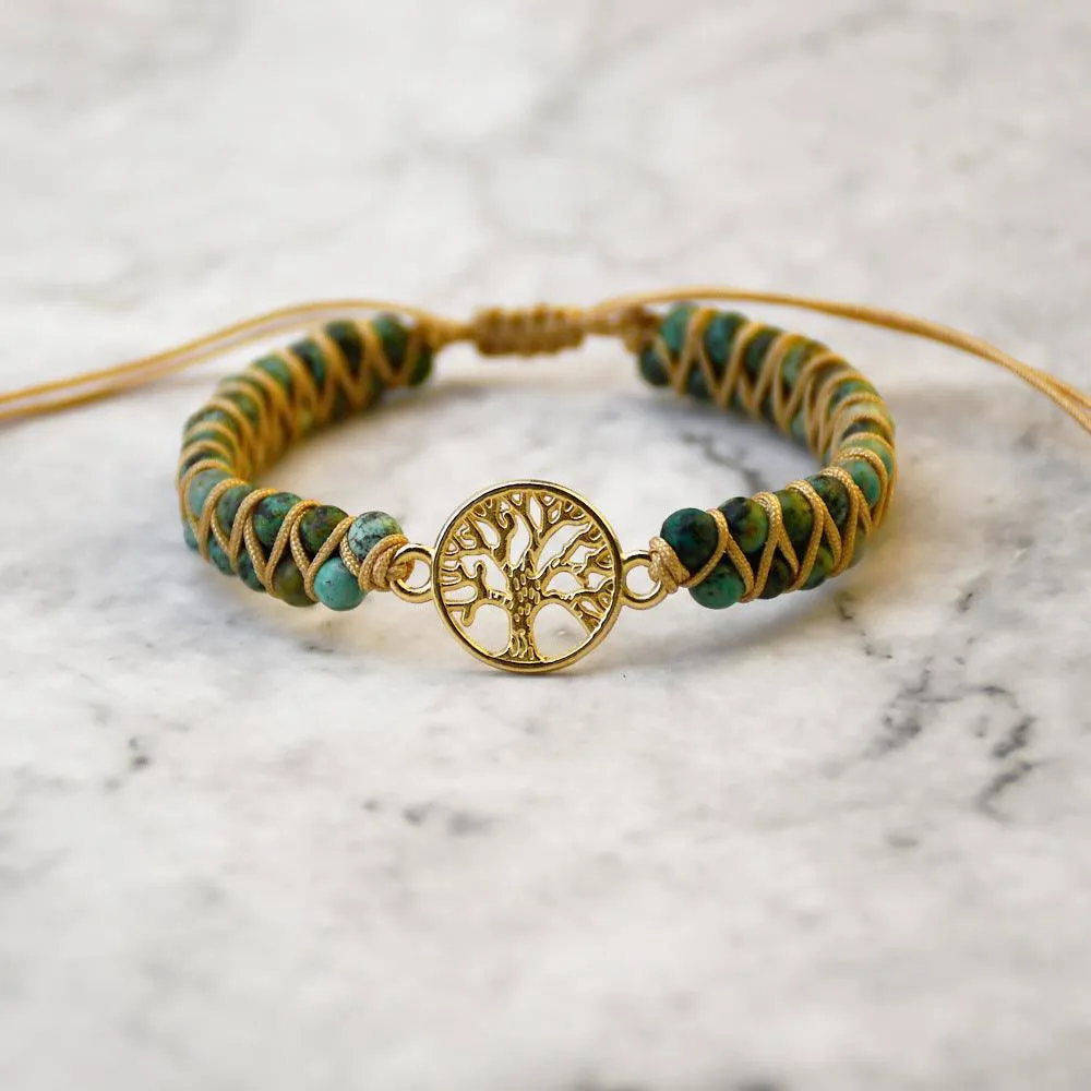 Handmade African Jasper Tree of Life String Braided Bracelet