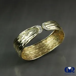 Handmade Diamond 10K Gold Open Bangle Bracelet