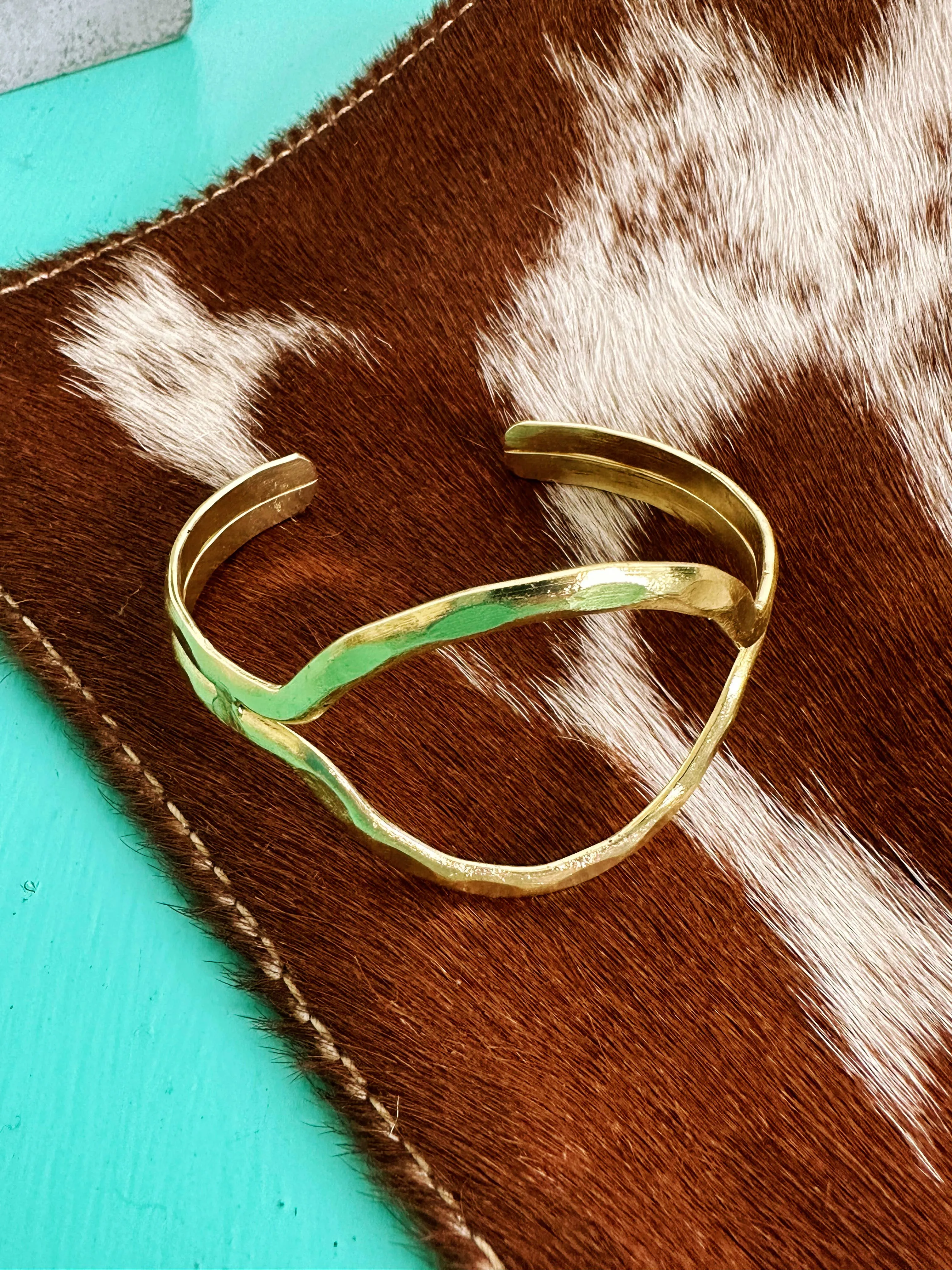 Handmade Upcycled Hammered Brass Statement Cuff Bracelet