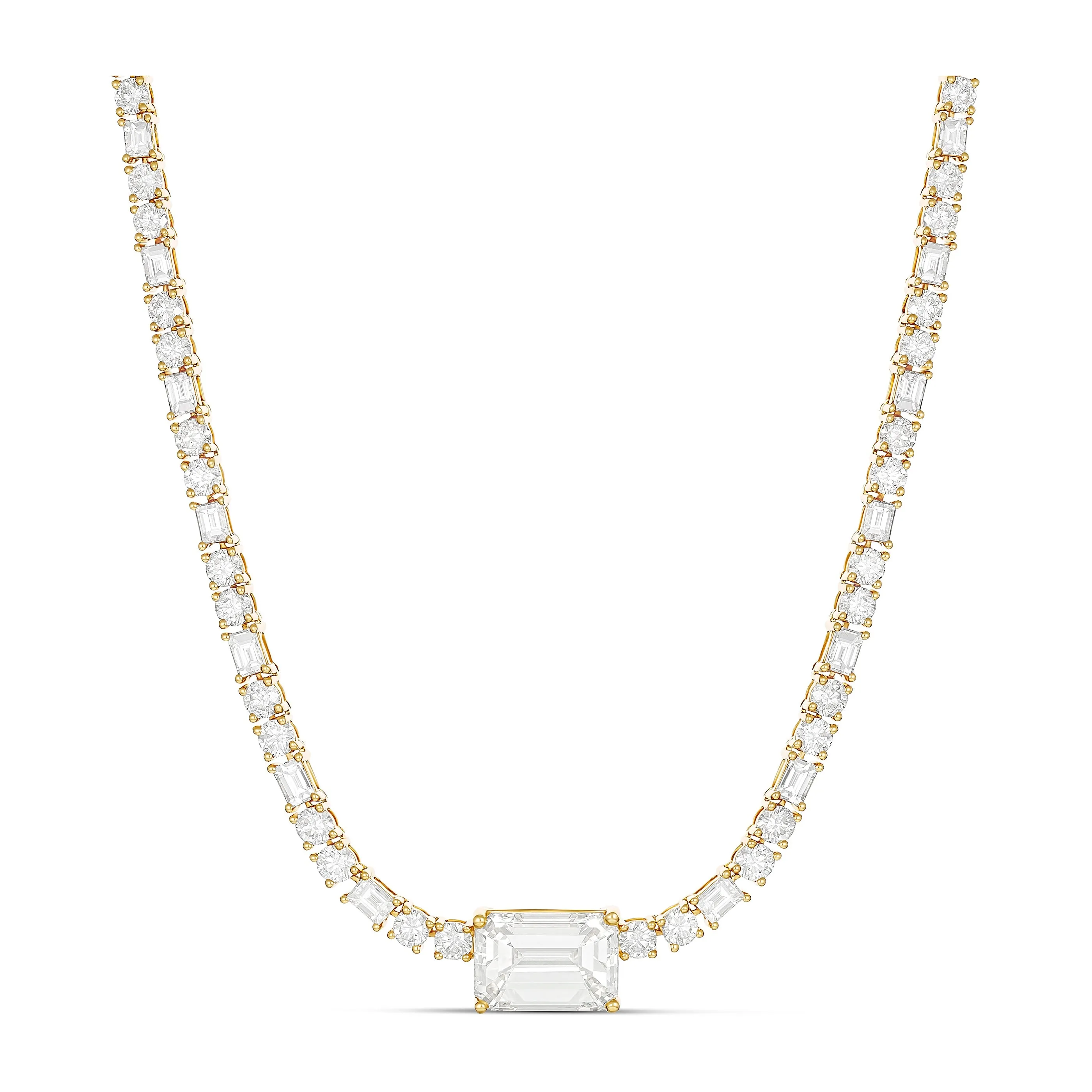 High Jewellery Collection Emerald Cut Diamond Necklace | 18K Yellow Gold