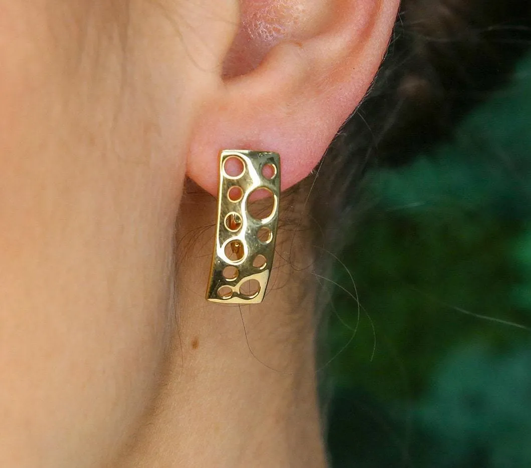 Hollow Bubble Earrings - Long Stud Earrings, Cheese Holes Pattern Earrings