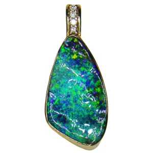 Intensely Bright Green 18k Boulder Opal Pendant