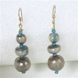 Ivory and Gold Artisan Handmade Drop Earrings in Raku Beade