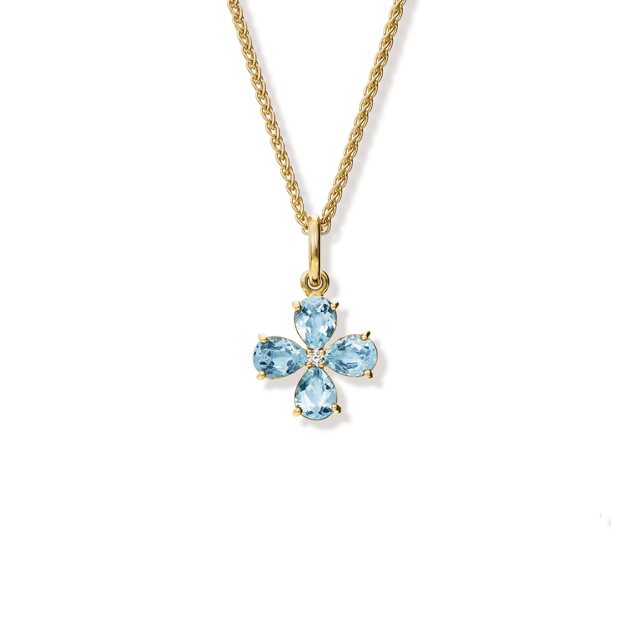 Klover Medium Flower Necklace Pendant Yellow Gold - Blue Topaz