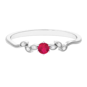 Leaf Inspired Ruby Solitaire Promise Ring with Diamond