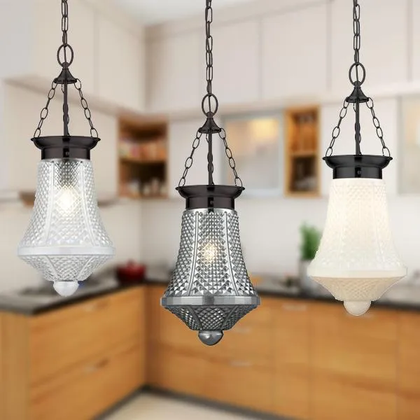 Maya Lantern Glass Pendant Light in Black (Clear/Grey/Opal)