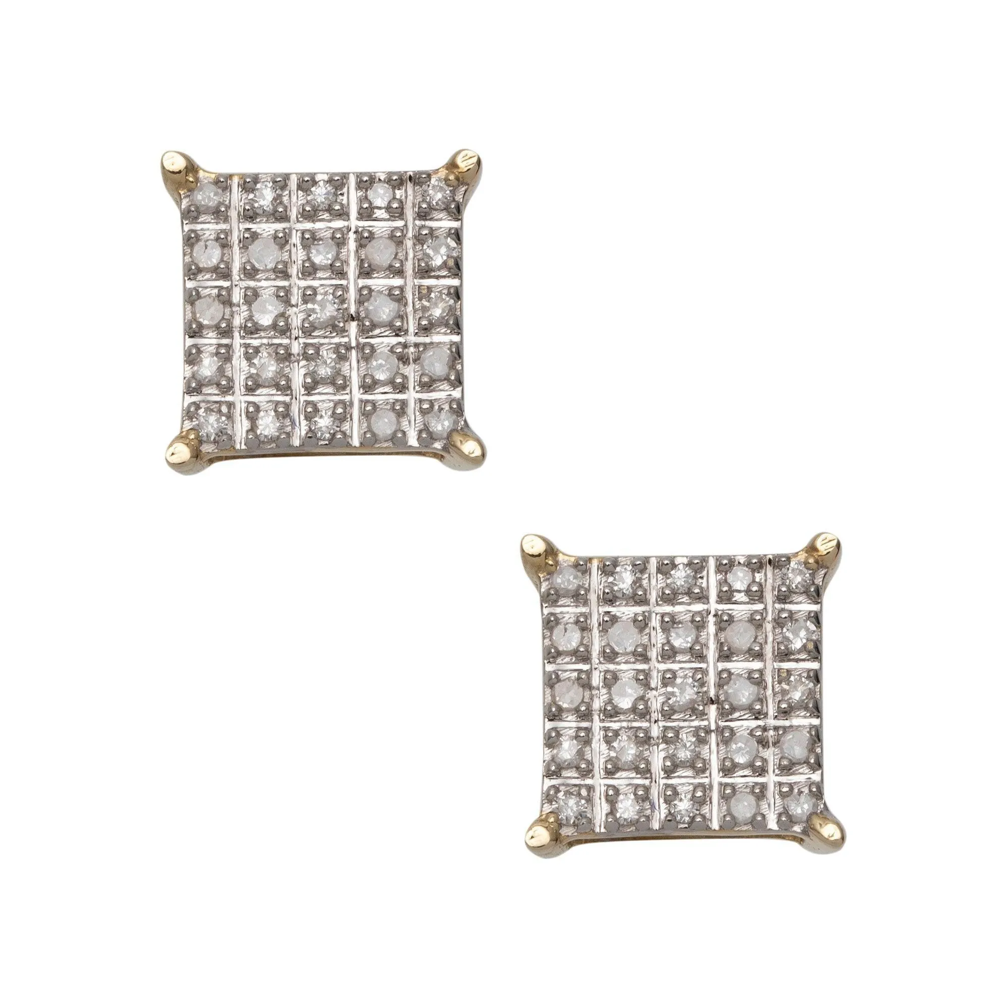 Men's Micro-Pavé Square Diamond Stud Earrings 0.18ct 10K Yellow Gold