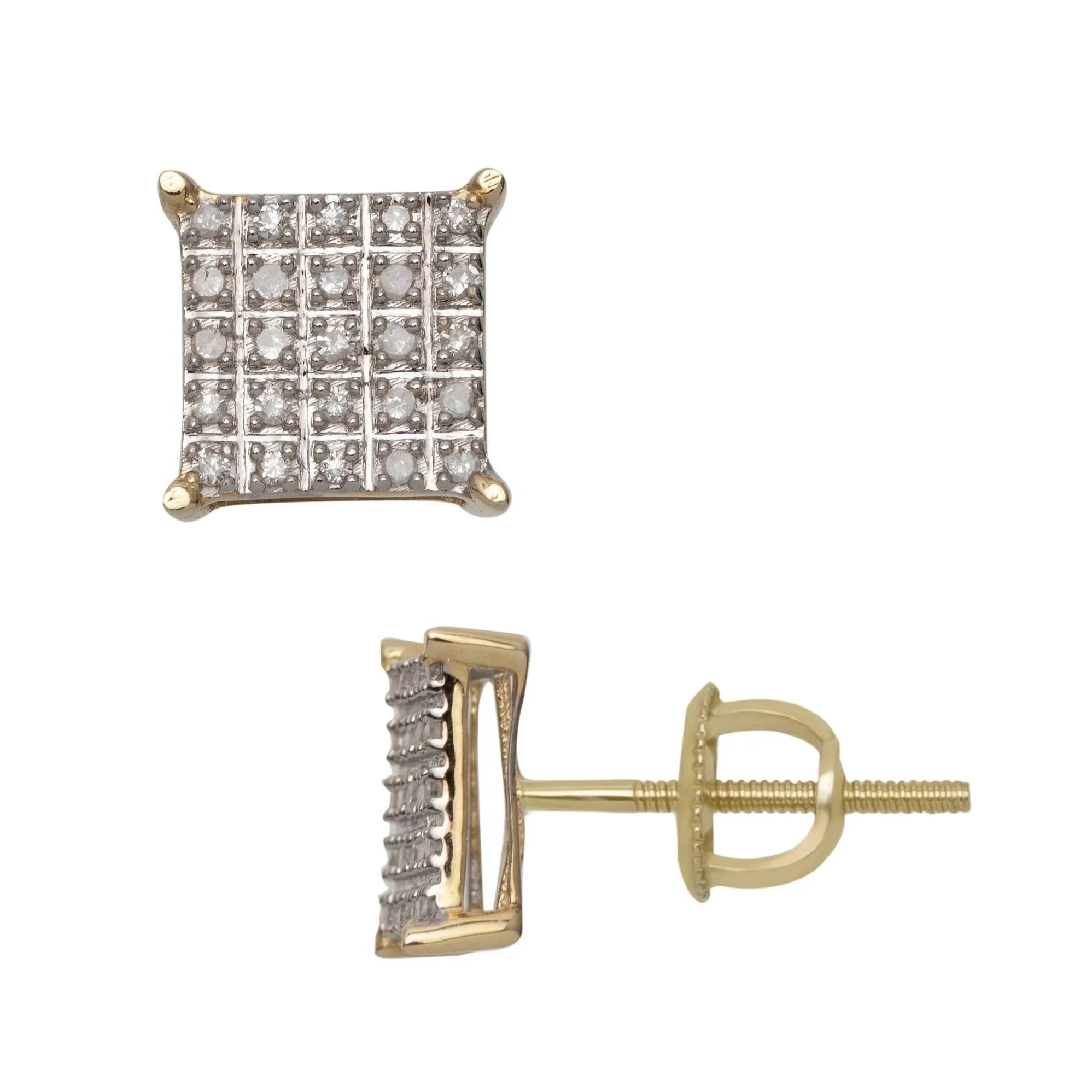 Men's Micro-Pavé Square Diamond Stud Earrings 0.18ct 10K Yellow Gold