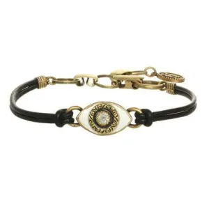 Michal Golan White and Crystal Evil Eye Bracelet on Leather