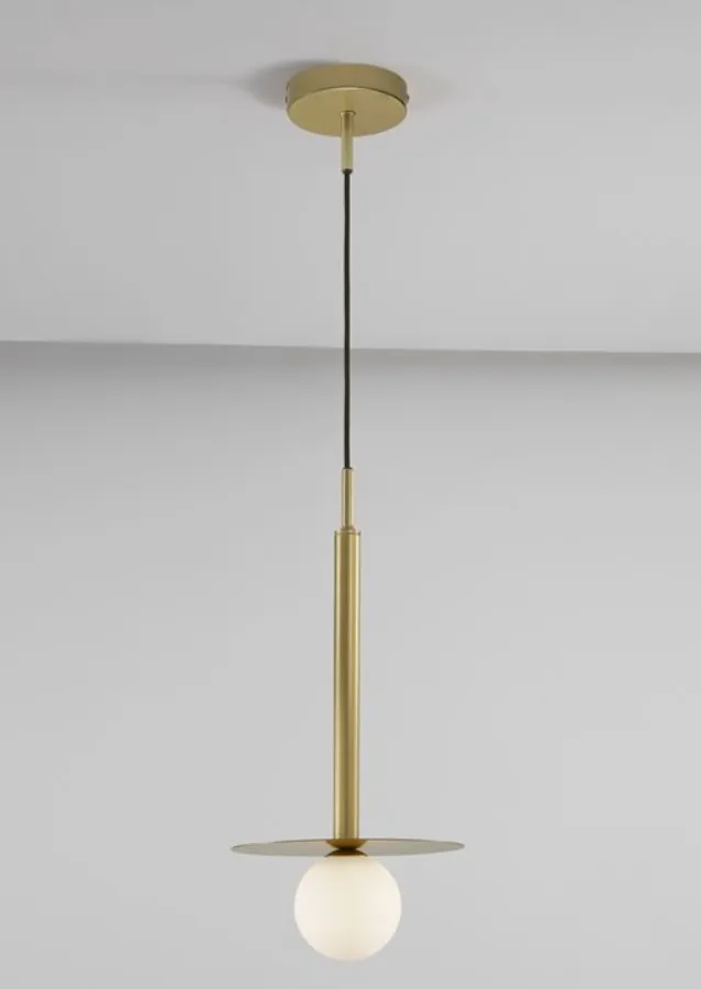 Modern Single Pendant, Opal Glass & Brass Gold Aluminium - ID 12259