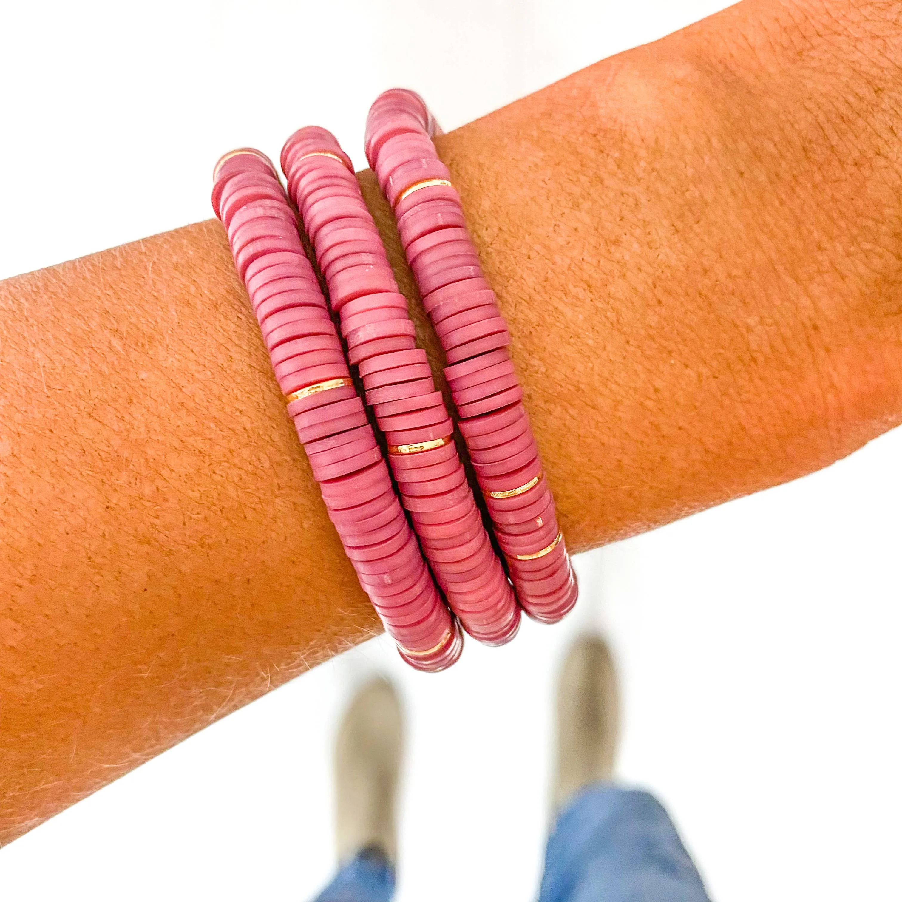 Mute Raspberry Heishi Bracelet