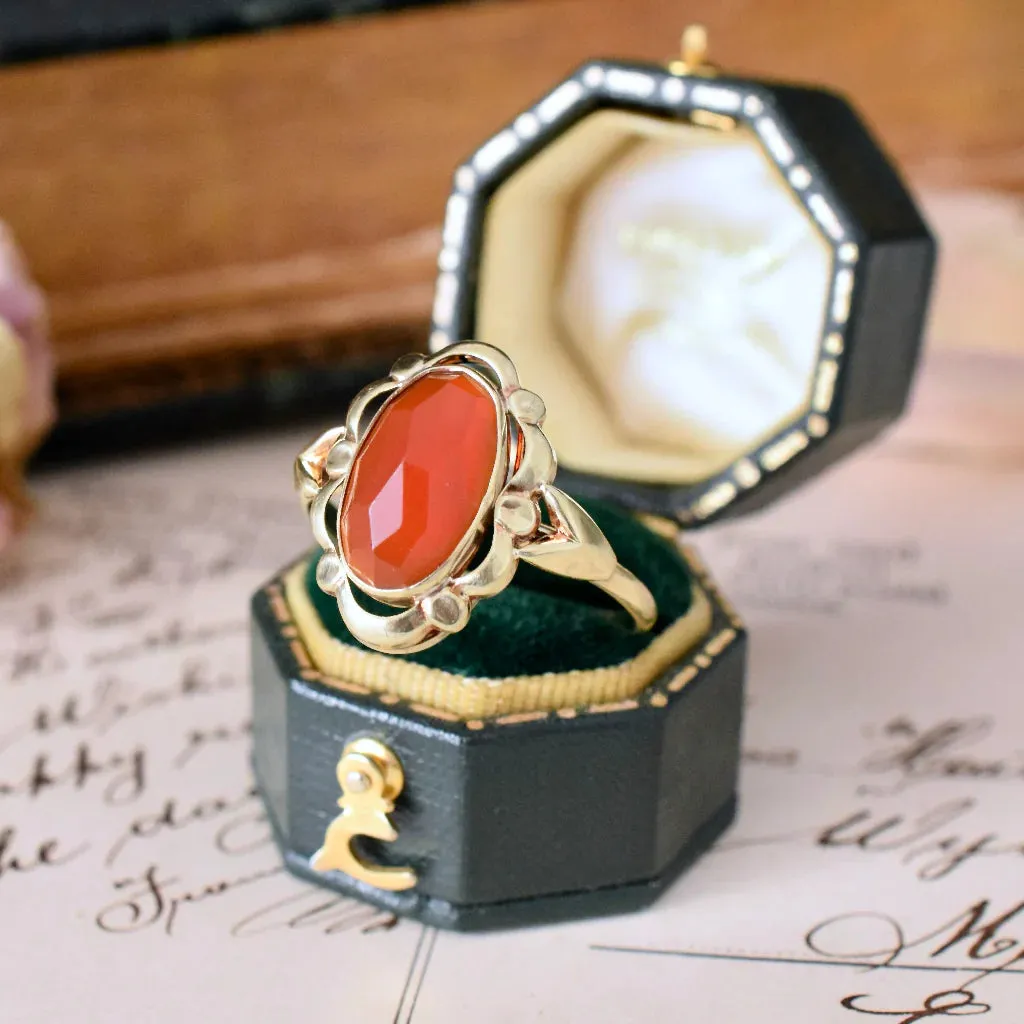 Natural Elongated Oval Cut Carnelian Bezel Set Vintage Rings For Women - 14k Gold Vermeil Rings