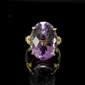 Natural Oval Cut Amethyst Prong Set Cocktail Vintage Rings - 14k Gold Vermeil Rings