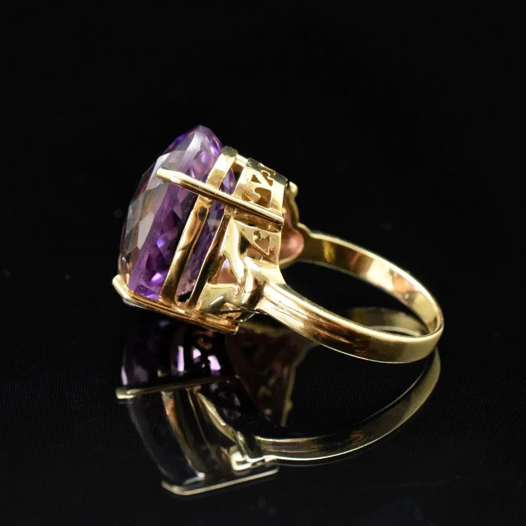 Natural Oval Cut Amethyst Prong Set Cocktail Vintage Rings - 14k Gold Vermeil Rings