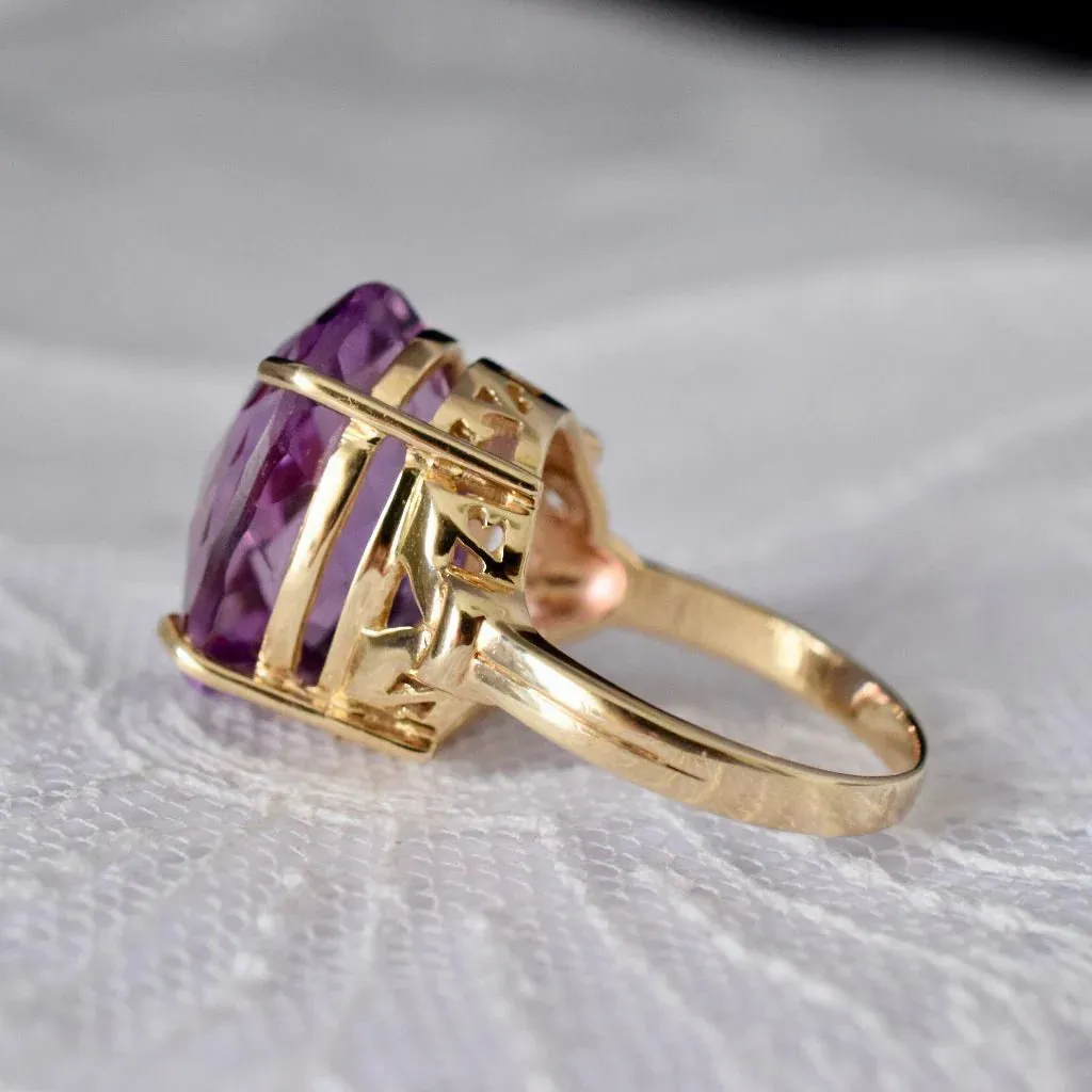 Natural Oval Cut Amethyst Prong Set Cocktail Vintage Rings - 14k Gold Vermeil Rings