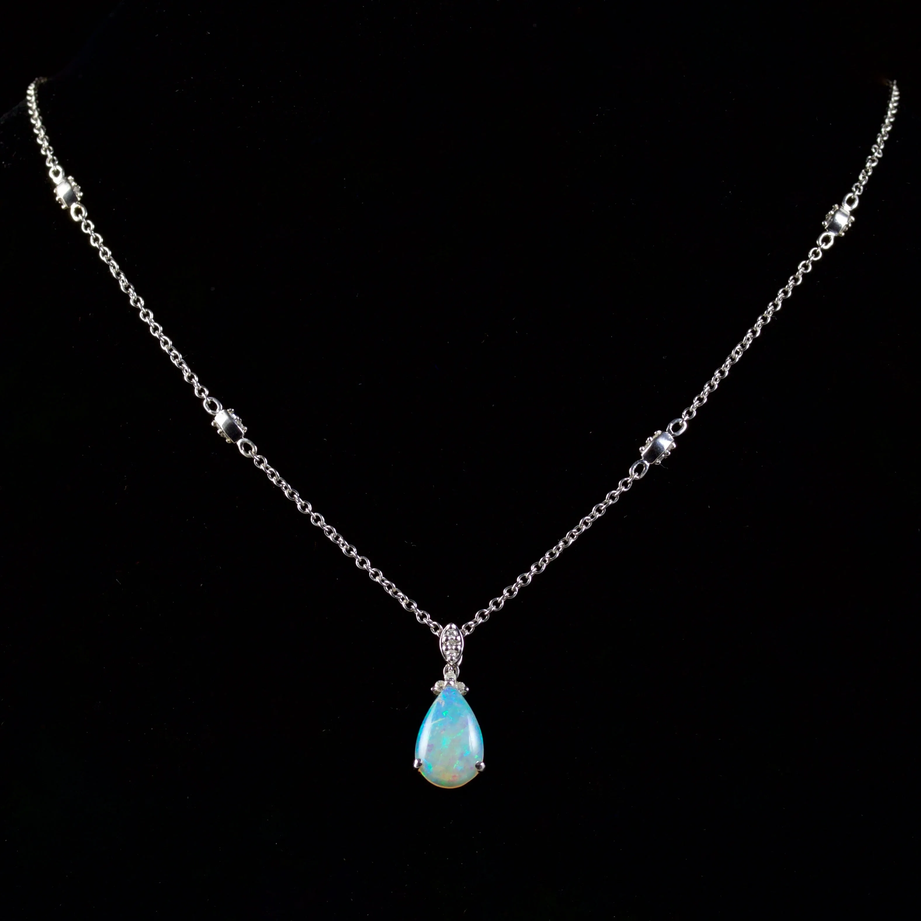 Opal Diamond Pendant Diamond Necklace 14Ct White Gold