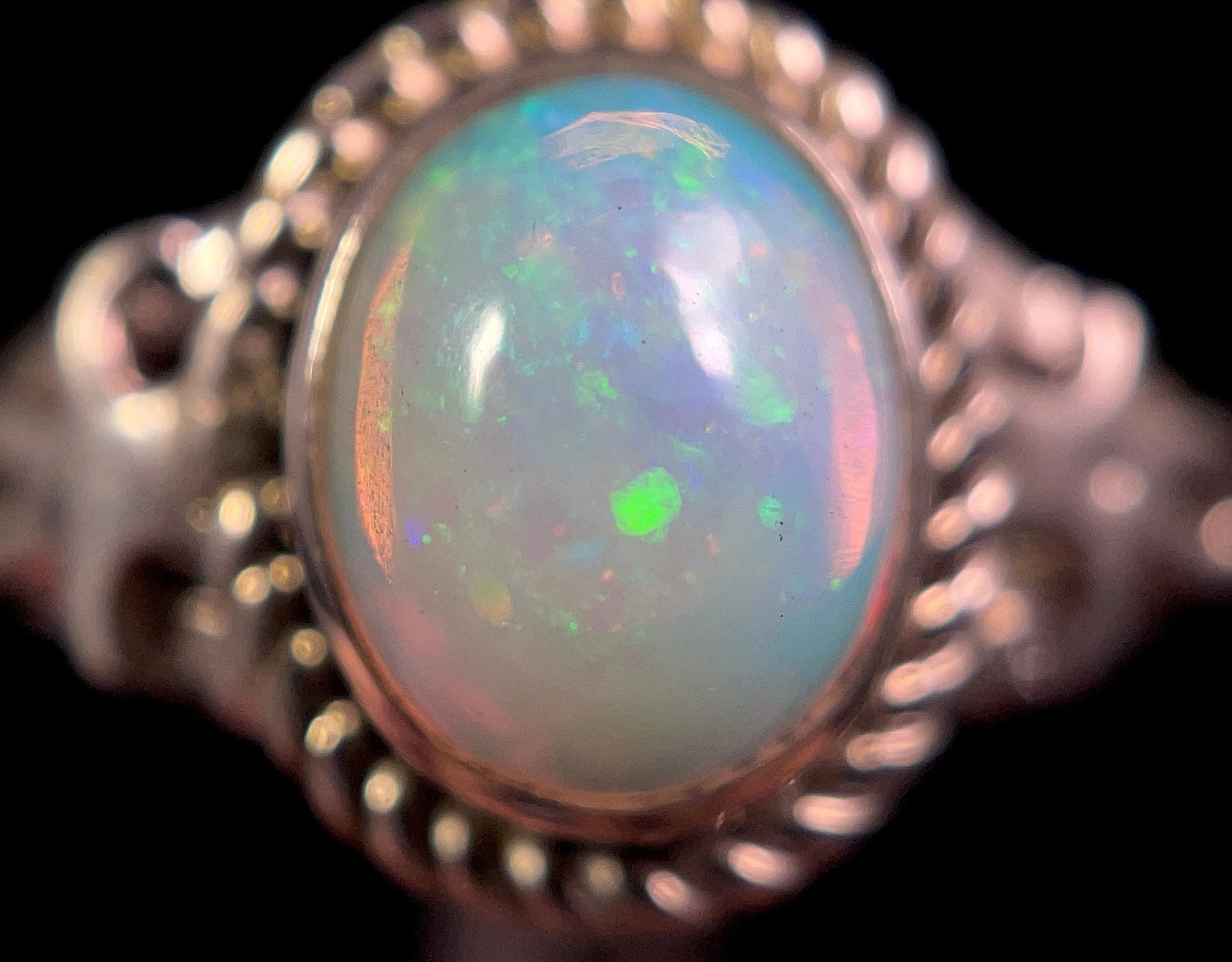 OPAL RING, Pinfire - Sterling Silver, Size 9.5 - Ethiopian Opal Rings for Women, Bridal Jewelry, Welo Opal, 49161