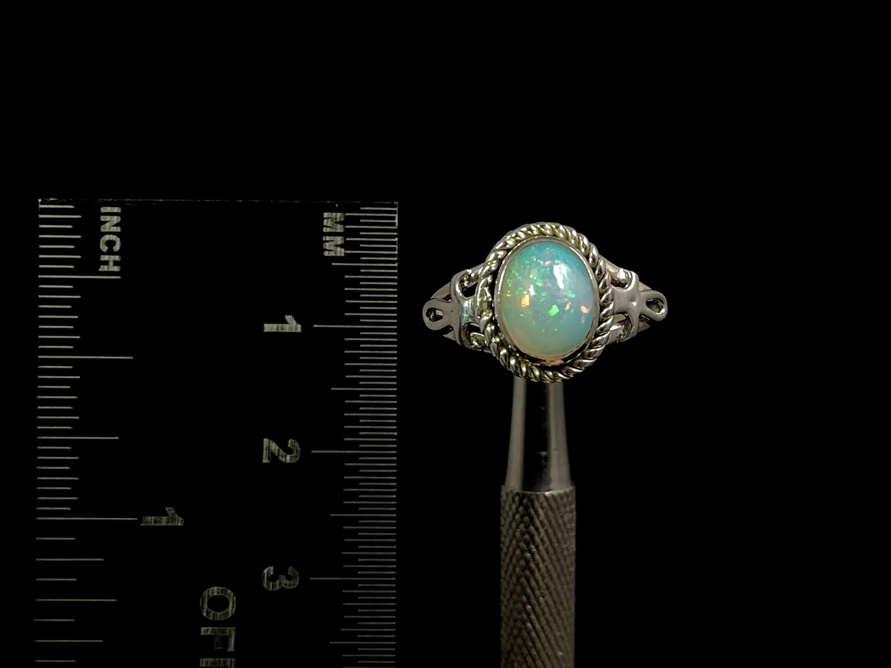 OPAL RING, Pinfire - Sterling Silver, Size 9.5 - Ethiopian Opal Rings for Women, Bridal Jewelry, Welo Opal, 49161