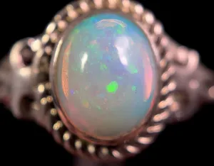 OPAL RING, Pinfire - Sterling Silver, Size 9.5 - Ethiopian Opal Rings for Women, Bridal Jewelry, Welo Opal, 49161