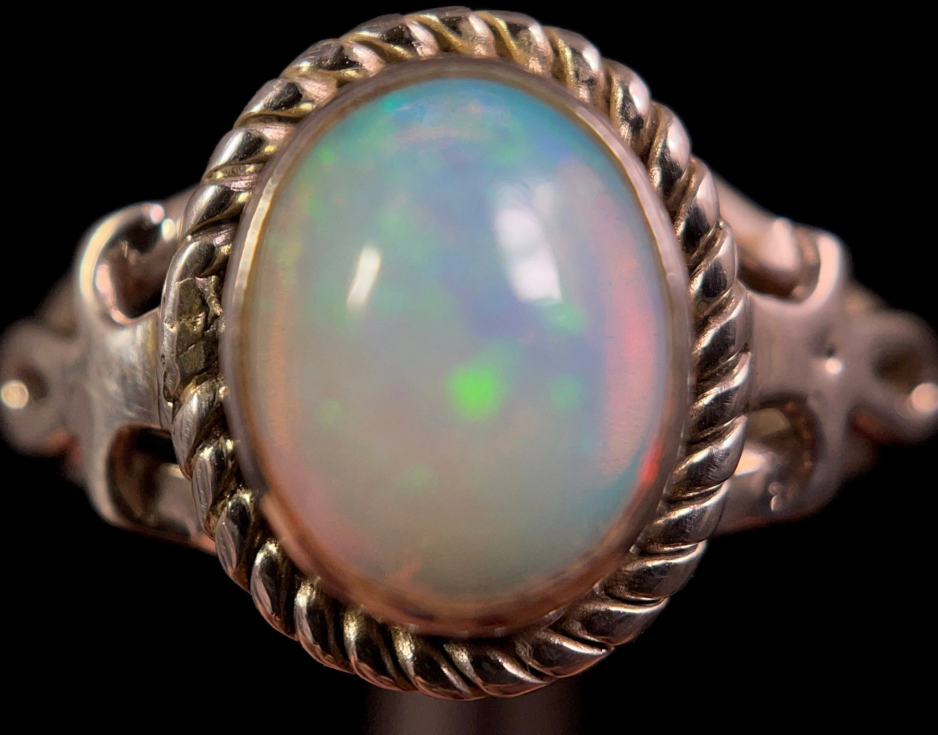 OPAL RING, Pinfire - Sterling Silver, Size 9.5 - Ethiopian Opal Rings for Women, Bridal Jewelry, Welo Opal, 49161