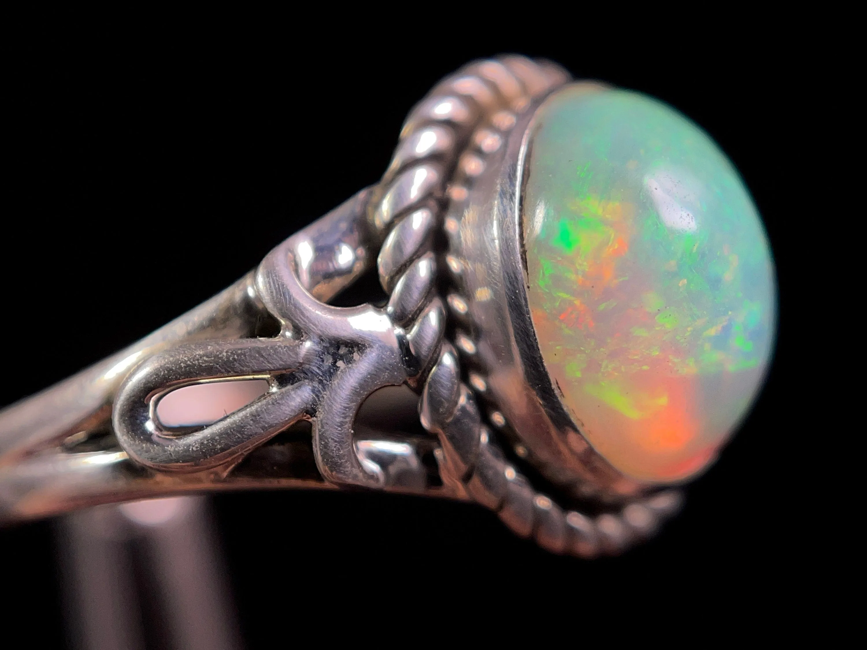 OPAL RING - Sterling Silver, Size 10 - Ethiopian Opal Rings for Women, Bridal Jewelry, Welo Opal, 49157