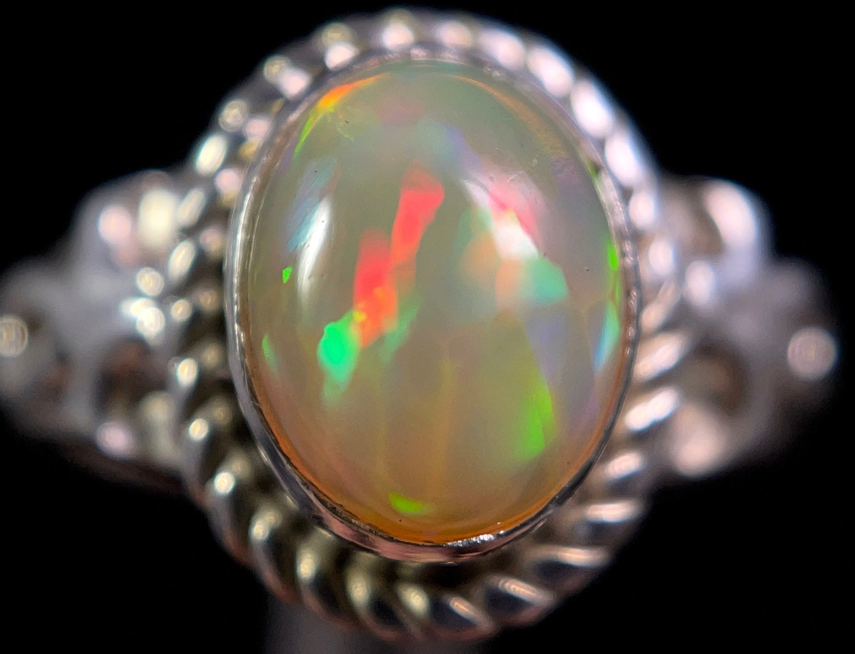 OPAL RING - Sterling Silver, Size 5 - Ethiopian Opal Rings for Women, Bridal Jewelry, Welo Opal, 49239