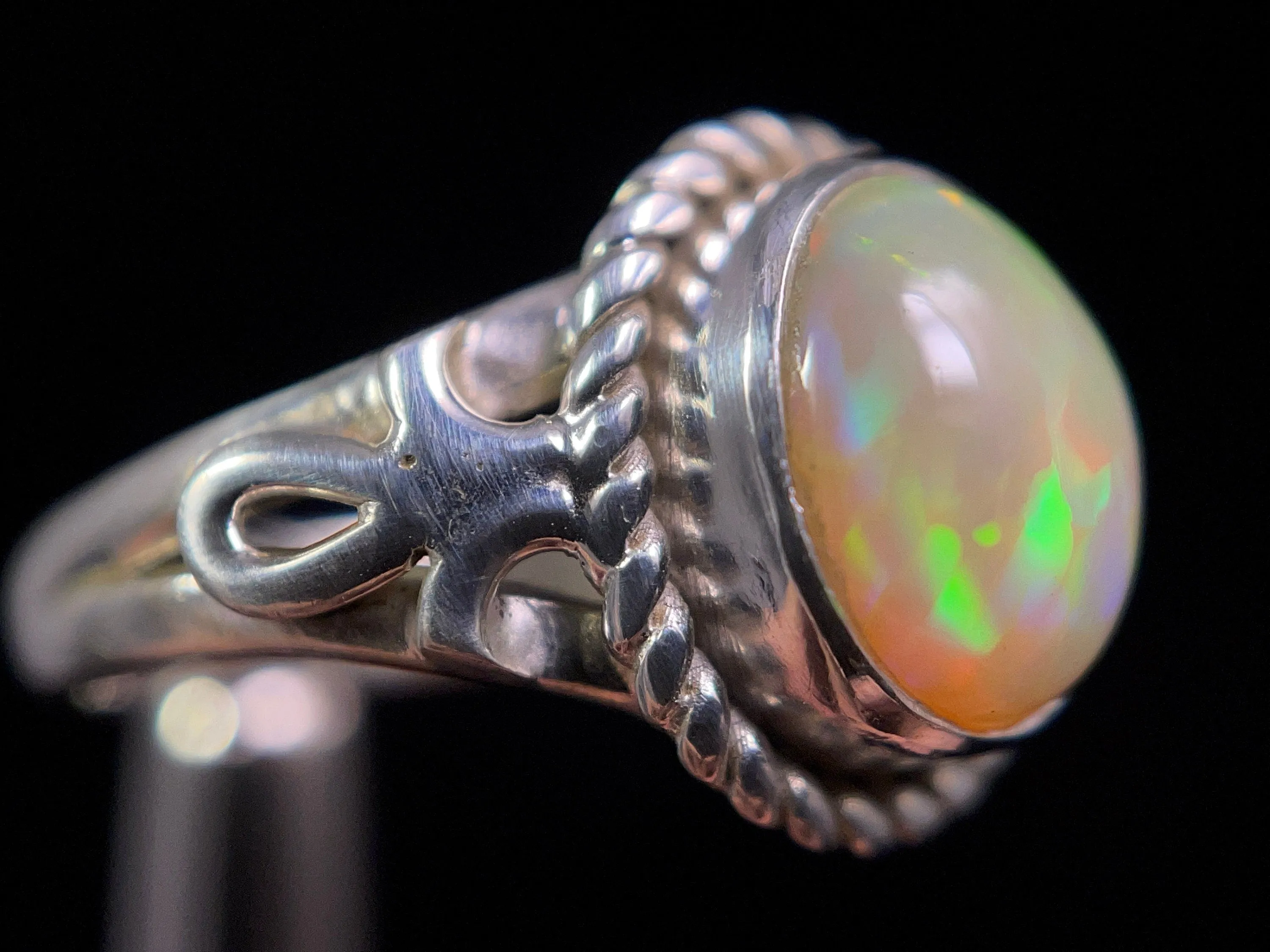 OPAL RING - Sterling Silver, Size 5 - Ethiopian Opal Rings for Women, Bridal Jewelry, Welo Opal, 49239