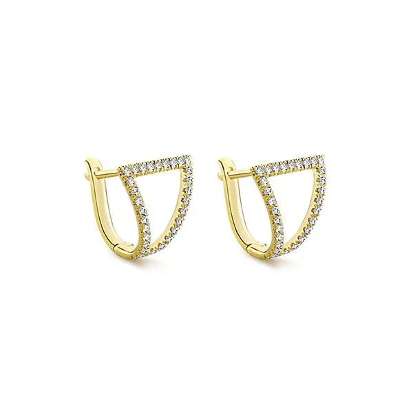 Pave Diamond Triangular Huggie Earrings 14K Yellow Gold