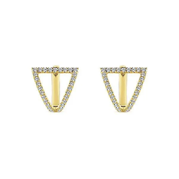 Pave Diamond Triangular Huggie Earrings 14K Yellow Gold