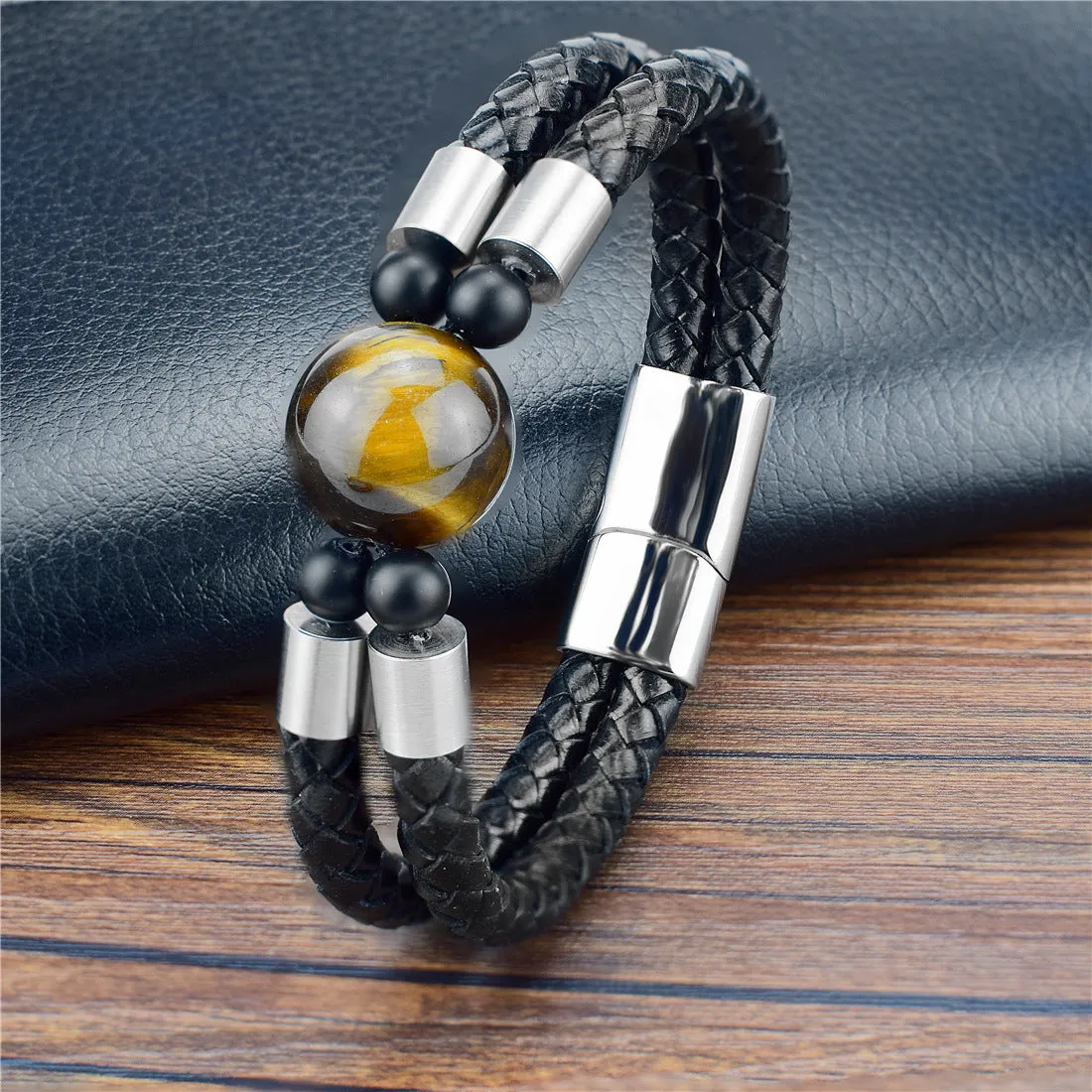 Personality Leather Bracelet Handmade Natural Stone Tiger Eye Blue Turquoise