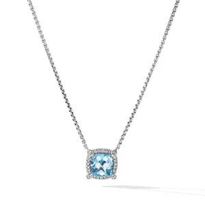 Petite Chatelaine Pavé Bezel Pendant Necklace with Blue Topaz and Diamonds