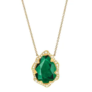 Queen Water Drop Zambian Emerald Necklace with Full Pavé Diamond Halo