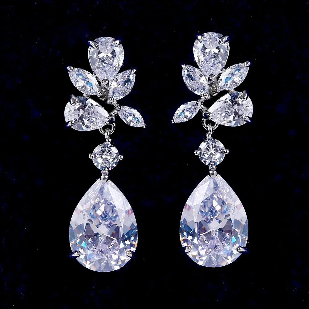 "Jessica" - Cubic Zirconia Bridal Earrings - Available in Silver, Rose Gold and Yellow Gold