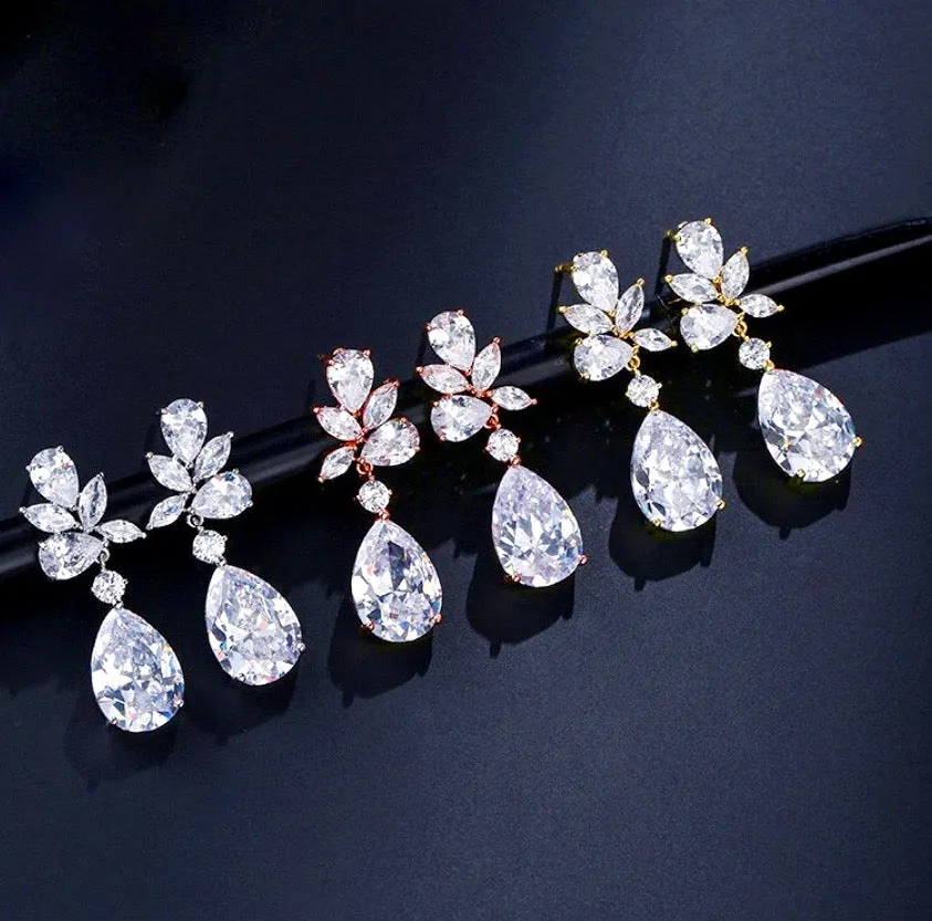 "Jessica" - Cubic Zirconia Bridal Earrings - Available in Silver, Rose Gold and Yellow Gold