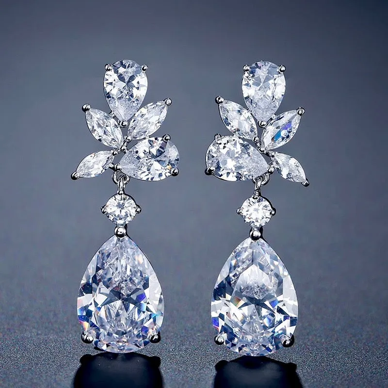 "Jessica" - Cubic Zirconia Bridal Earrings - Available in Silver, Rose Gold and Yellow Gold