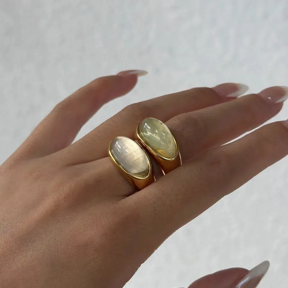 Resin Stone 18k Gold Plated Ring