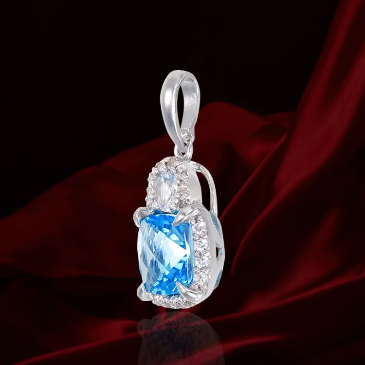 Shimmering Cushion Cut Pendant with Natural White Topaz